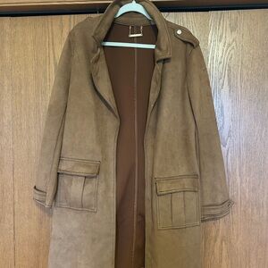 Tahari Tan Suede-Style Trench Coat